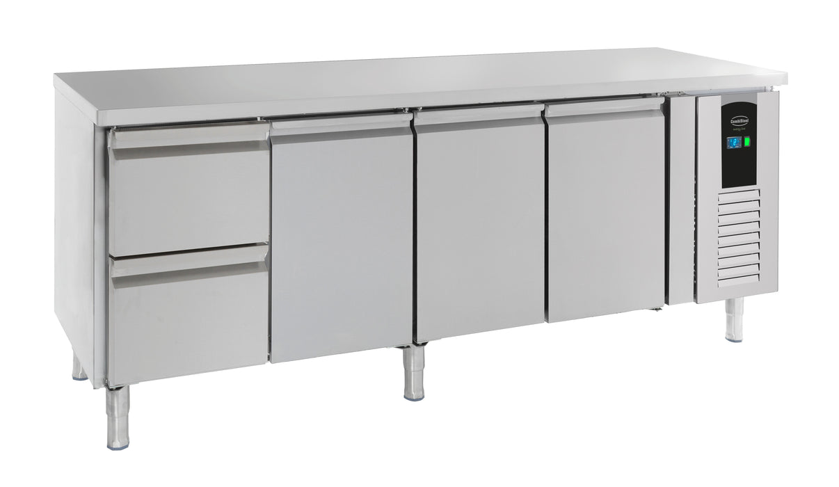 Stainless steel refrigerated counter with 3 doors and 2 drawers, Energy Line range