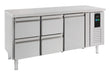 Stainless steel refrigerated counter with single door and four storage drawers