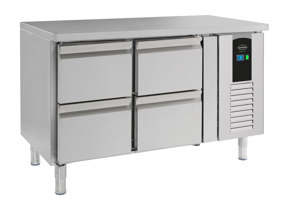 Stainless steel four drawer undercounter refrigerator with digital temperature display