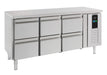 Stainless steel refrigerated prep counter with six drawers and digital temperature display