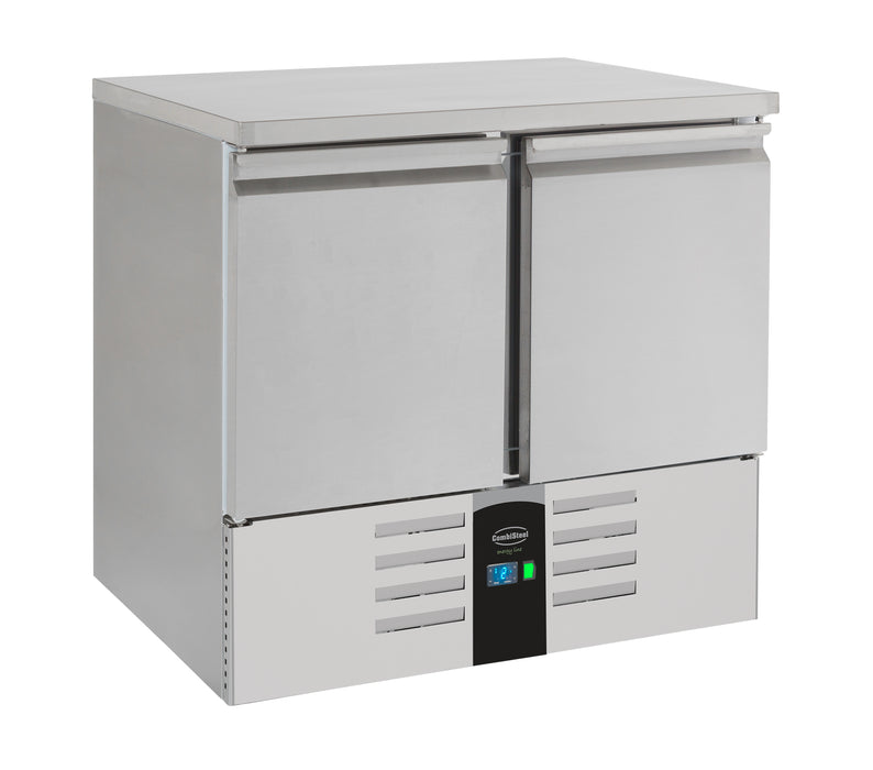 Stainless steel two door refrigerated counter with digital temperature display