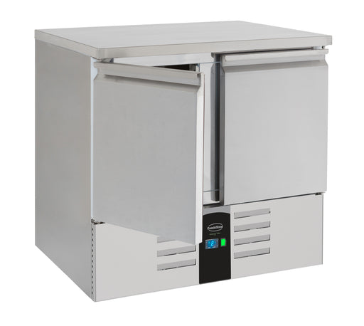 Stainless steel two door refrigerated counter with digital temperature display view 2
