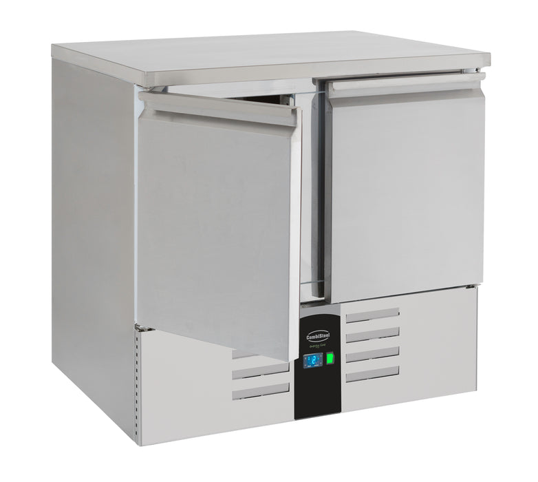 Stainless steel two door refrigerated counter with digital temperature display view 2
