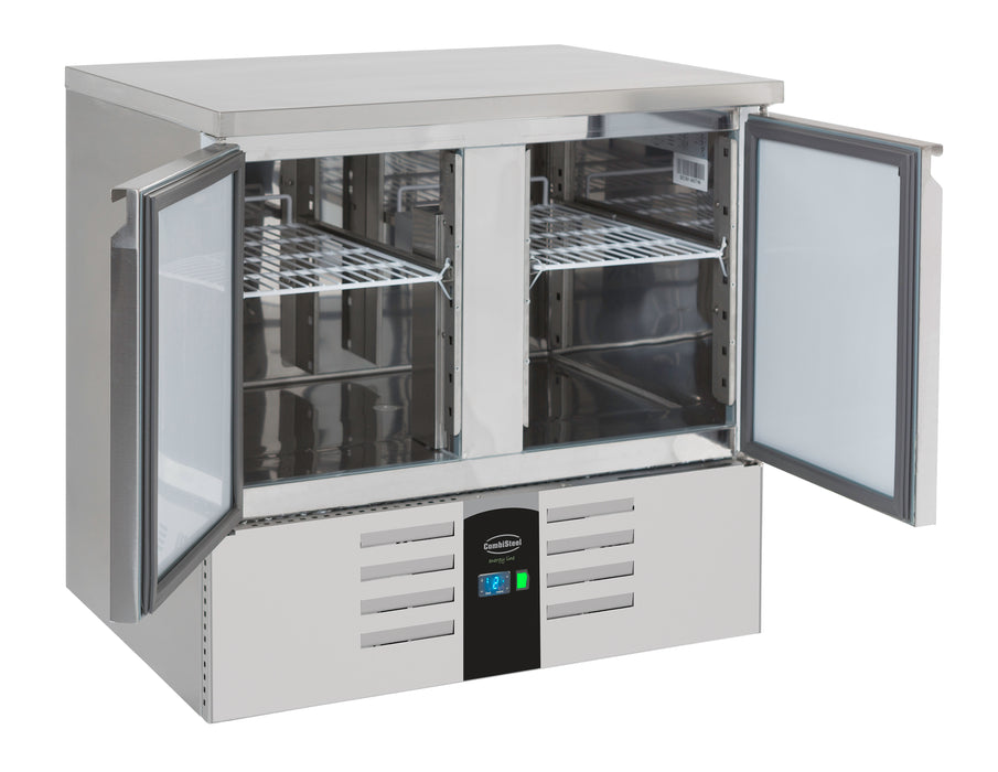 Stainless steel two door refrigerated counter with digital temperature display view 3