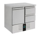 Stainless steel single door refrigerated counter with two drawers, 903mm wide