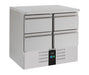 Stainless steel 4 drawer undercounter refrigerated counter with digital temperature display