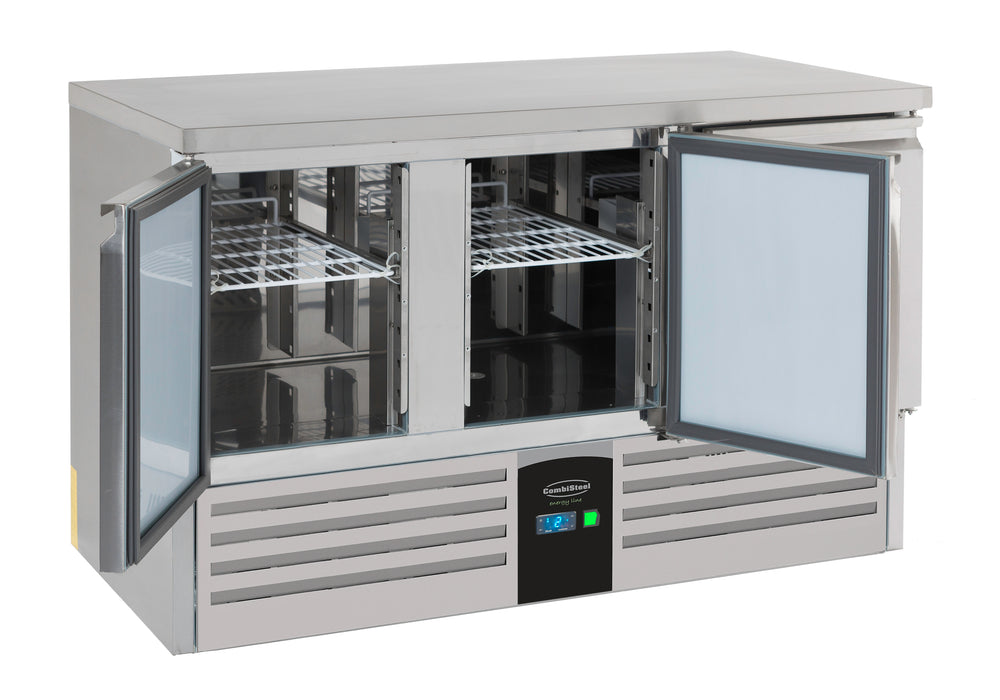 Stainless steel three door refrigerated prep counter with digital display view 2