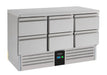Stainless steel refrigerated counter with six pull-out drawers, Energy Line model