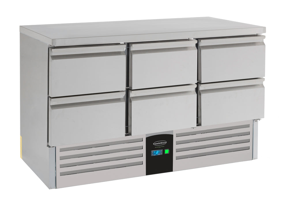 Stainless steel refrigerated counter with six pull-out drawers, Energy Line model