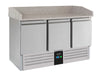 Stainless steel three door pizza prep counter with digital temperature display