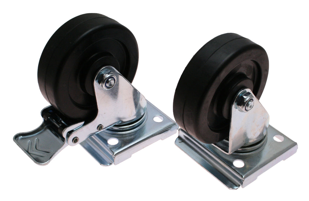 Four stainless steel castors with two brake wheels and two standard wheels for GN Serie equipment