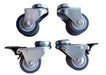 Four stainless steel castors, two with brake wheels and two without
