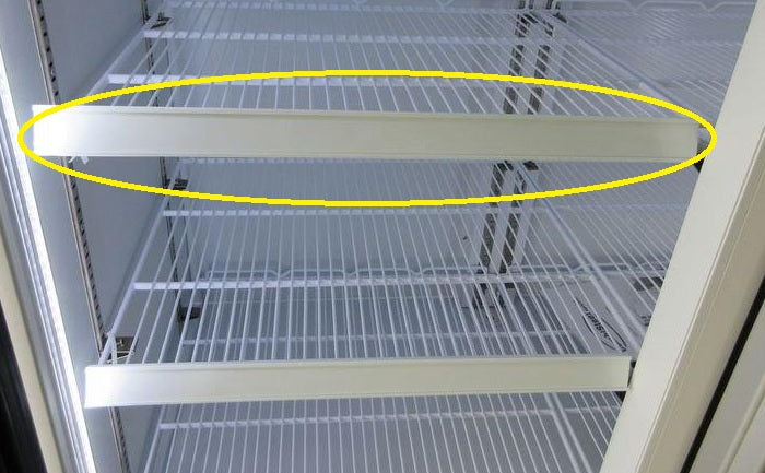 White pricecard holder designed for middle shelf installation on commercial refrigerators view 5