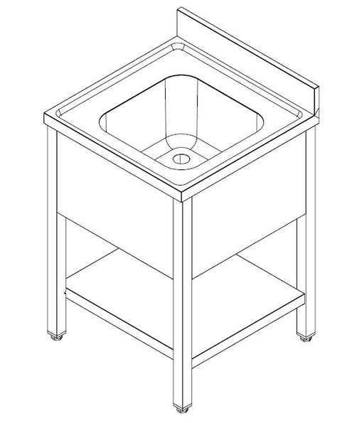 Stainless steel sink unit with bottom shelf, 700mm wide, drain pipe and overflow. view 2