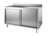 Stainless steel prep worktable with under-counter sliding doors, 1600mm width