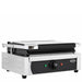 Stainless steel tabletop contact grill with ribbed cooking surface view 3