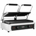 Stainless steel double contact grill with ribbed top and bottom cooking plates
