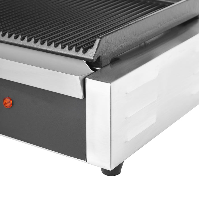 Stainless steel double contact grill with ribbed top and bottom cooking plates view 5