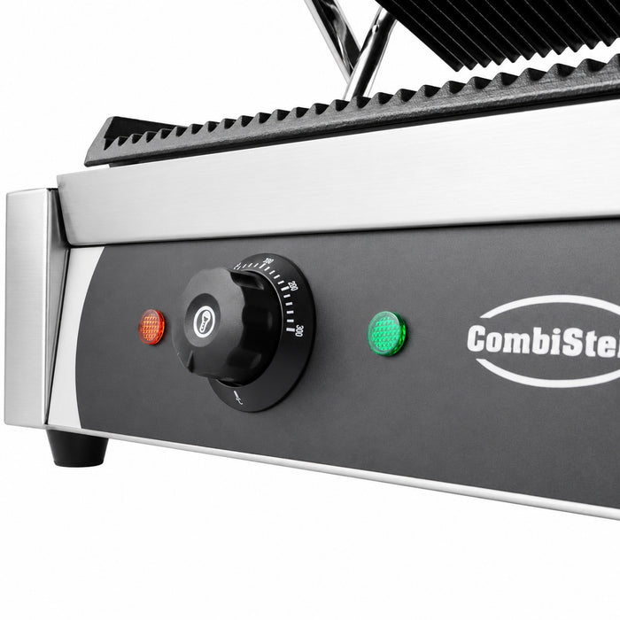 Stainless steel double contact grill with ribbed top and bottom cooking plates view 4