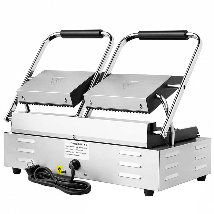 Stainless steel double contact grill with ribbed top and bottom cooking plates view 7