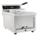 Stainless steel electric counter fryer with single 12 litre frypot and drain valve view 2