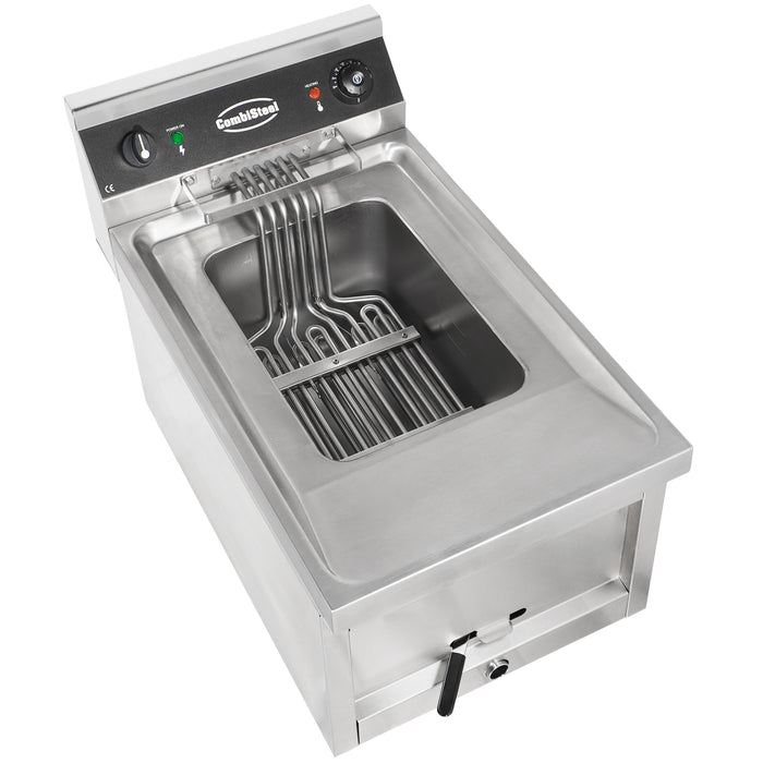 Stainless steel electric counter fryer with single 12 litre frypot and drain valve view 5