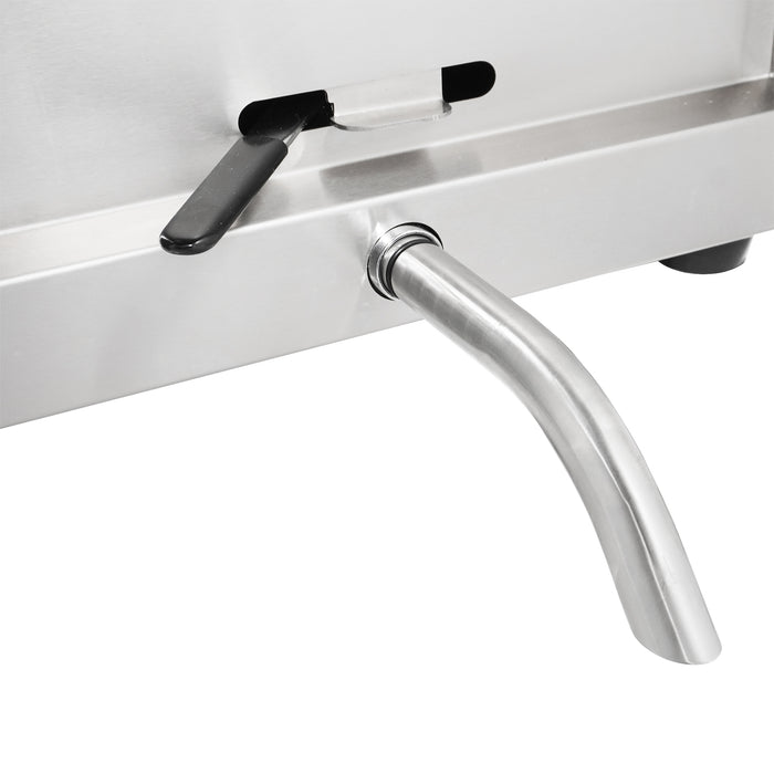 Stainless steel electric counter fryer with single 12 litre frypot and drain valve view 6