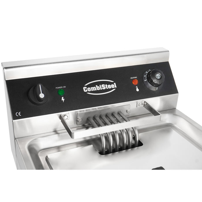 Stainless steel electric counter fryer with single 12 litre frypot and drain valve view 7
