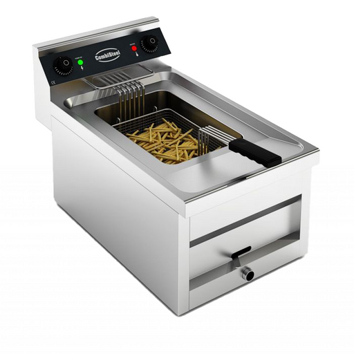 Stainless steel countertop electric fryer with single basket and drain valve