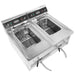 Stainless steel countertop electric fryer with two fry baskets and control panel. view 3