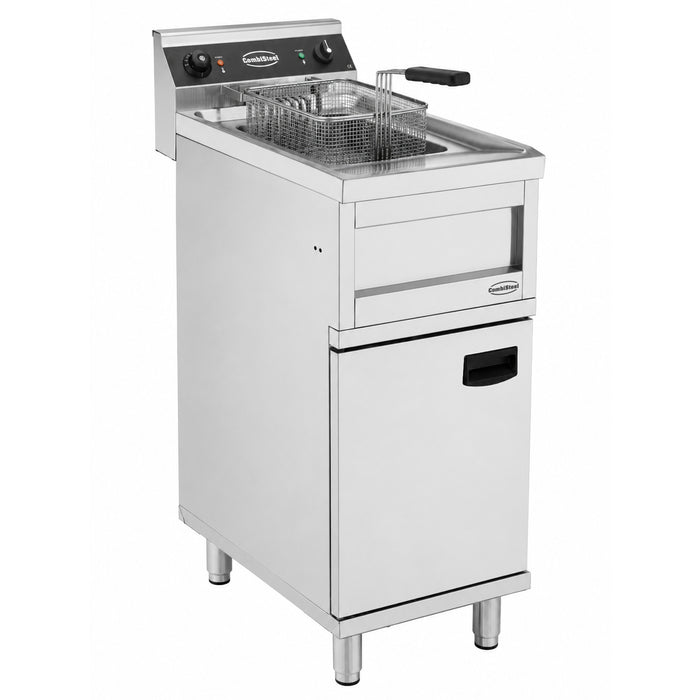 Stainless steel electric fryer with single 12 litre frypot and drain valve