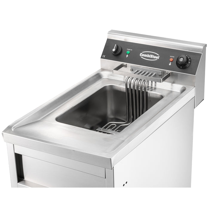 Stainless steel electric fryer with single 12 litre frypot and drain valve view 5