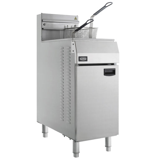 Stainless steel freestanding propane fryer with three burners and 21 litre capacity view 2