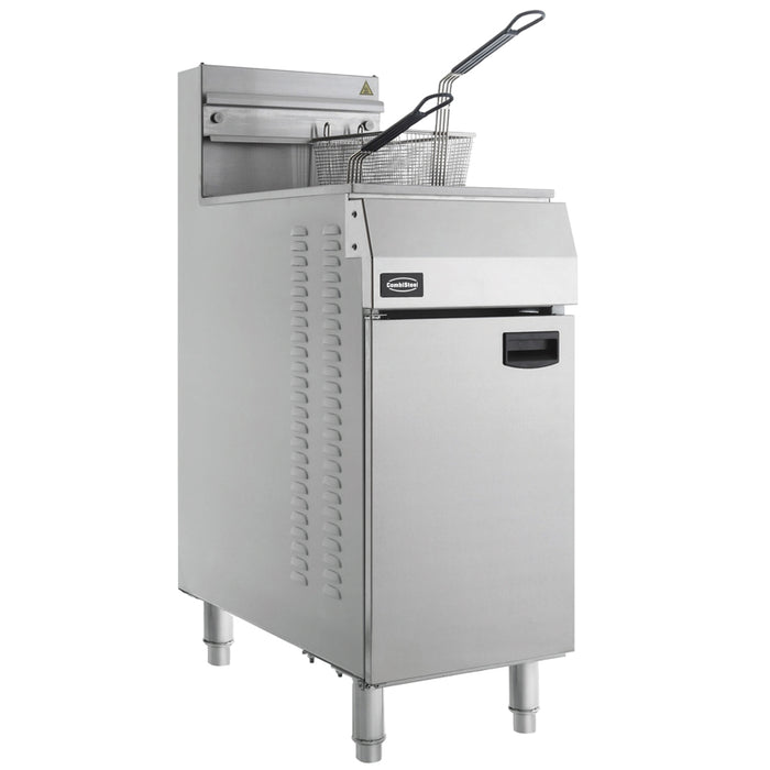 Stainless steel freestanding propane fryer with three burners and 21 litre capacity view 2