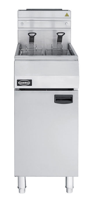 Stainless steel freestanding propane fryer with three burners and 21 litre capacity