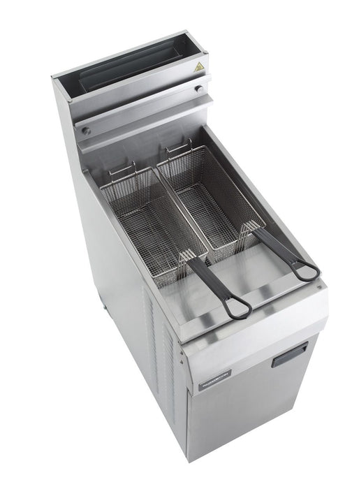 Stainless steel freestanding propane fryer with three burners and 21 litre capacity view 3