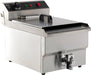 Stainless steel countertop electric fryer with single basket and drain valve view 2
