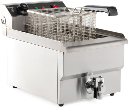 Stainless steel countertop electric fryer with single basket and drain valve