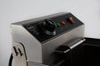 Stainless steel countertop electric fryer with single basket and drain valve view 4