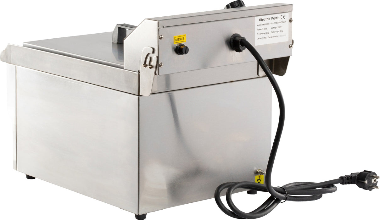 Stainless steel countertop electric fryer with single basket and drain valve view 7
