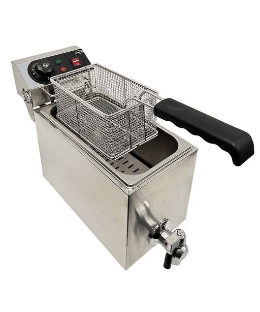 Stainless steel tabletop electric fryer with single basket and control knob