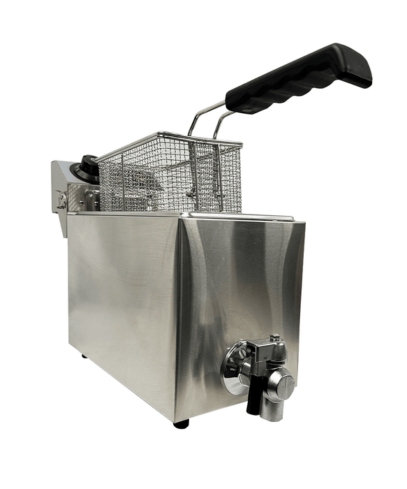 Stainless steel tabletop electric fryer with single basket and control knob view 7