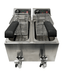 Stainless steel tabletop electric fryer with two separate frying baskets and control knobs view 3