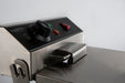 Stainless steel tabletop electric fryer with single fry basket, compact footprint view 3