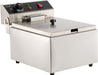 Stainless steel tabletop electric fryer with single fry basket, compact footprint