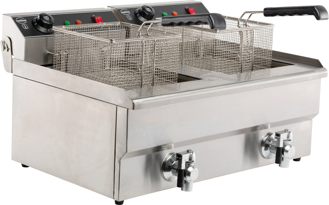 Stainless steel dual-basket electric counter fryer, tabletop model view 2