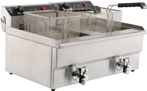 Stainless steel dual-basket electric counter fryer, tabletop model view 2