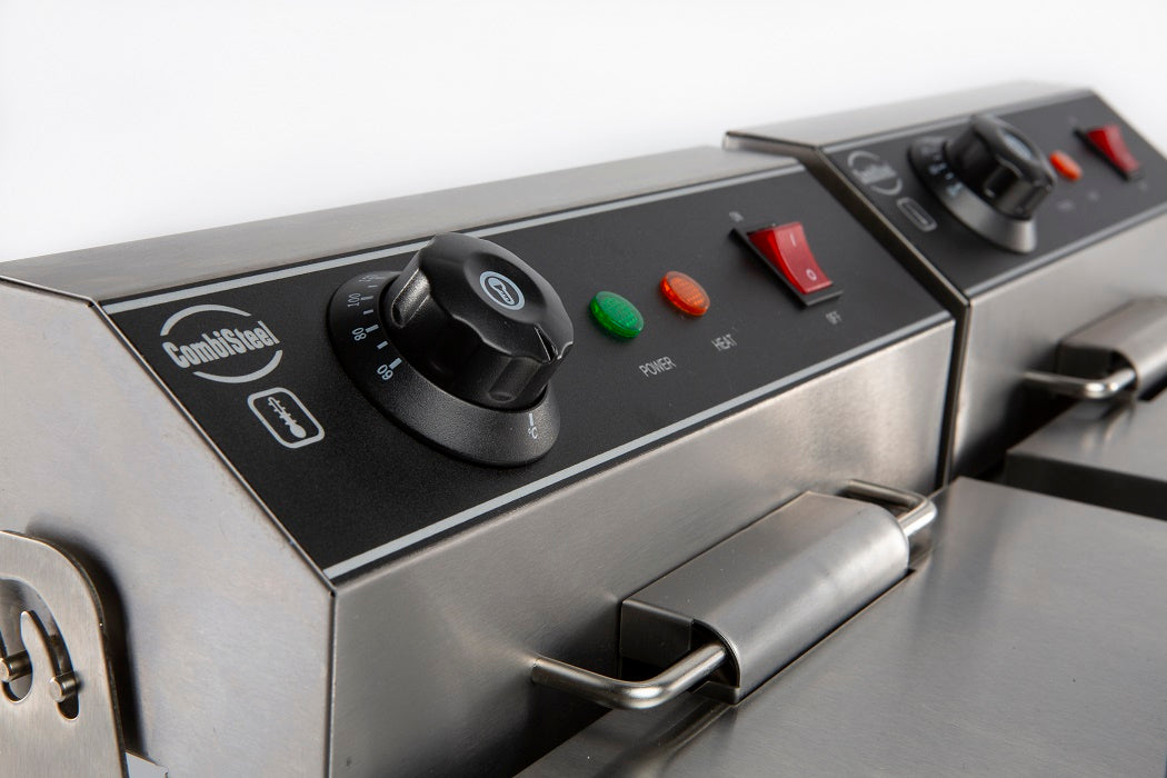 Stainless steel dual-basket electric counter fryer, tabletop model view 4
