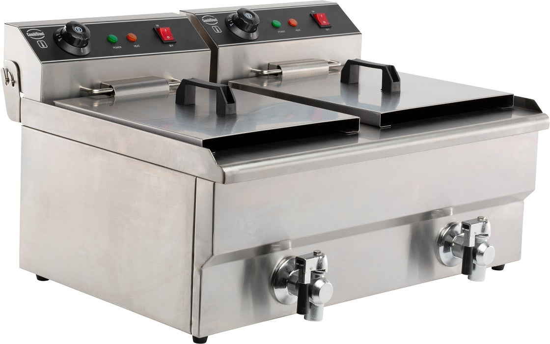 Stainless steel dual-basket electric counter fryer, tabletop model