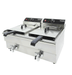Stainless steel tabletop electric fryer with two separate fry baskets and drain valves view 2